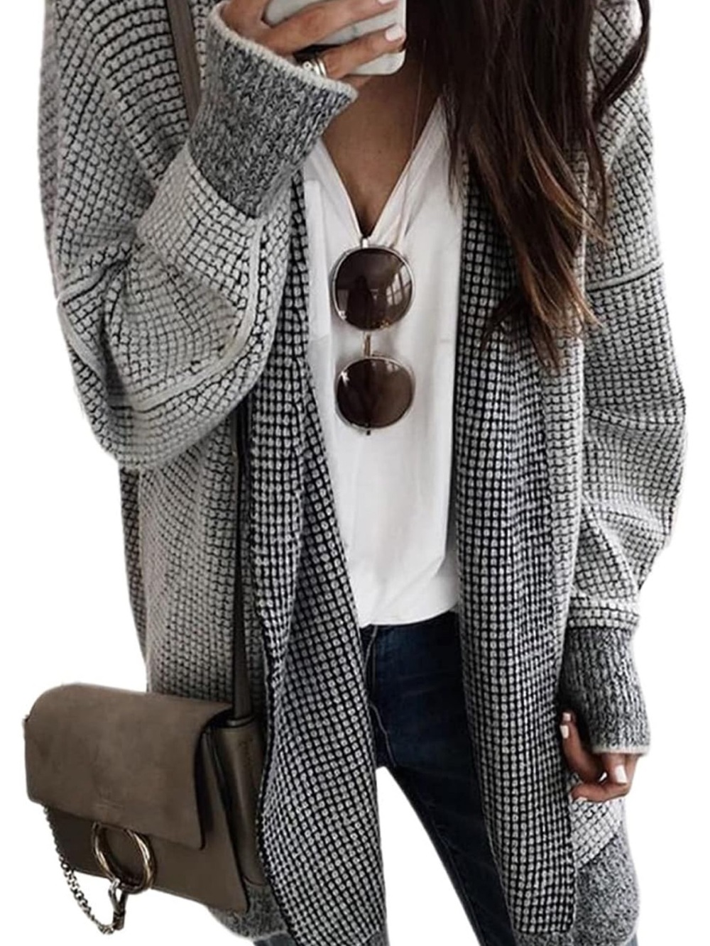 Macy's Black and White Marled Open Cardigan - Picture 2 of 7